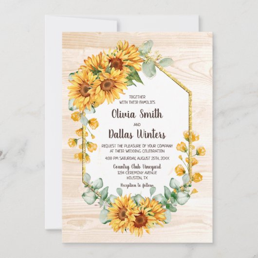 Rustieke Zonnebloem Gouden Geometrische Schuurhout Kaart (Voorkant)