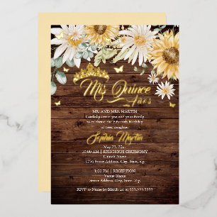 Rustieke Zonnebloem Gouden Vlinder Quinceanera Folie Uitnodiging