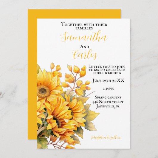 rustieke zonnebloem, goudgele bruiloft kaart (Voorkant / Achterkant)
