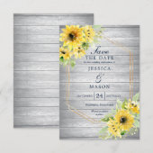 Rustieke zonnebloem groen bruiloft Save the date i Kaart (Voorkant / Achterkant)