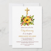 Rustieke Zonnebloem groen gouden kruis doop Kaart (Voorkant)