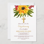 Rustieke Zonnebloem groen gouden kruis doop Kaart (Voorkant)