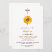 Rustieke Zonnebloem groen gouden kruis doop Kaart (Voorkant / Achterkant)