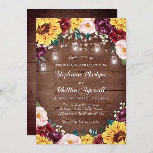 Rustieke Zonnebloem Herfst Bloemen Lichten Hout Br Kaart (Voorkant / Achterkant)