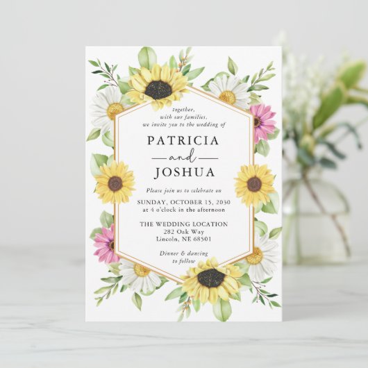 Rustieke Zonnebloem Herfst Uitnodiging Huwelijk (Staand voorkant)