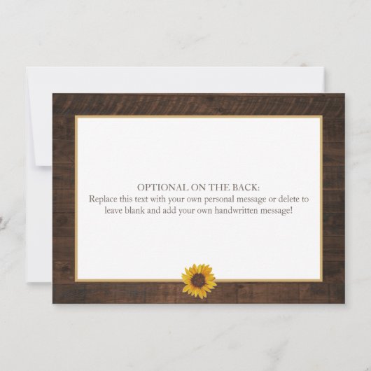 Rustieke Zonnebloem Herfst Vrijgezellenfeest Dank Bedankkaart (Achterkant)