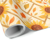 Rustieke Zonnebloem & Herfstbladeren Waterverf Cadeaupapier (Rol Hoek)