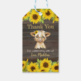 Rustieke Zonnebloem Highland Koe Dank u voor uw pl Cadeaulabel