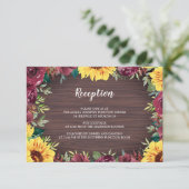 Rustieke Zonnebloem Hout Bloemen Bruiloft Receptie Informatiekaartje (Staand voorkant)