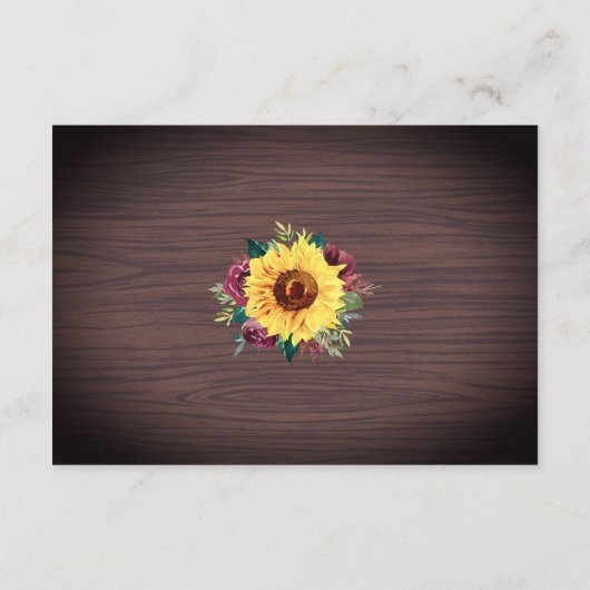 Rustieke Zonnebloem Hout Bloemen Bruiloft Receptie Informatiekaartje (Achterkant)