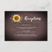 Rustieke Zonnebloem Hout Bloemen Bruiloft Receptie Informatiekaartje (Voorkant)