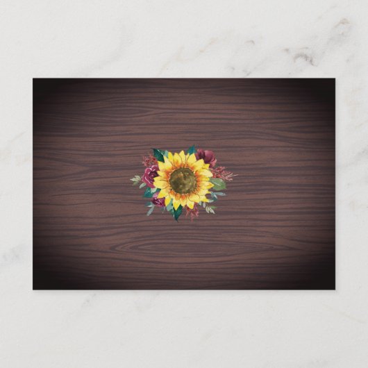 Rustieke Zonnebloem Hout Bloemen Bruiloft Receptie Informatiekaartje (Achterkant)