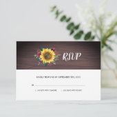 Rustieke Zonnebloem Hout Bloemen Bruiloft RSVP Kaartje (Staand voorkant)