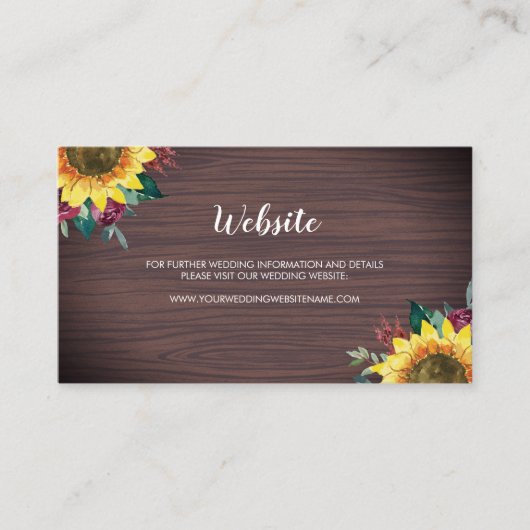 Rustieke Zonnebloem Hout Bloemen Bruiloft Website  Visitekaartje (Voorkant)