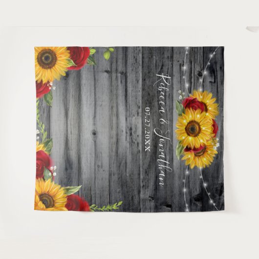 Rustieke Zonnebloem Hout Bruiloft Achtergrond Tape Wandkleed (Voorkant (horizontaal))