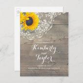 Rustieke Zonnebloem Hout Kant Save The Date Aankondigingskaart (Voorkant / Achterkant)