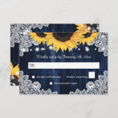 Rustieke Zonnebloem Hout Marine Blauw Bruiloft RSVP Kaartje (Voorkant / Achterkant)