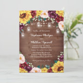 Rustieke Zonnebloem Hout Mason Jar Lights Bruiloft Kaart (Staand voorkant)