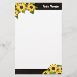 Rustieke zonnebloem & hout met Jouw naam Briefpapier