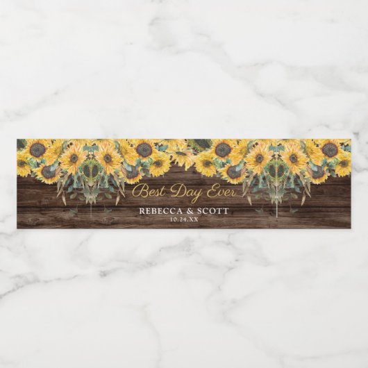 Rustieke zonnebloem hout schuur beste dag ooit bru waterfles etiket (Enkel label)