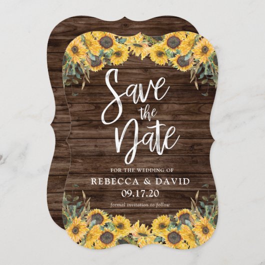 Rustieke Zonnebloem Hout Schuur Bruiloft Save the  Kaart (Voorkant / Achterkant)