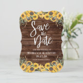 Rustieke Zonnebloem Hout Schuur Bruiloft Save the  Kaart (Staand voorkant)