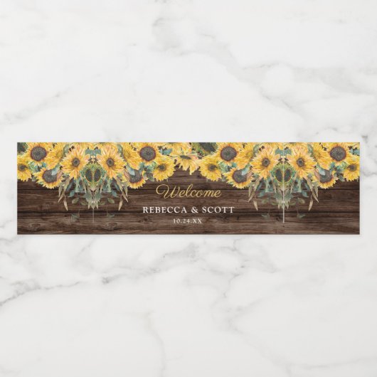 Rustieke Zonnebloem Hout Schuur Bruiloft Welkom Waterfles Etiket (Enkel label)