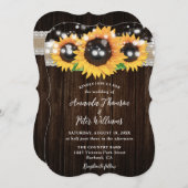 Rustieke Zonnebloem Hout String Lights Wedding Kaart (Voorkant / Achterkant)