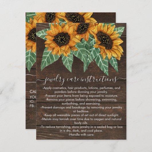 Rustieke Zonnebloem Hout Waterverf Sieraden Care K Notitiekaartje (Voorkant / Achterkant)