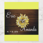 Rustieke Zonnebloem Houten Achtergrond Trouwlabel Wijn Etiket (Enkel label)