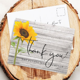 Rustieke Zonnebloem Houten Bruiloft Dank Je Briefkaart