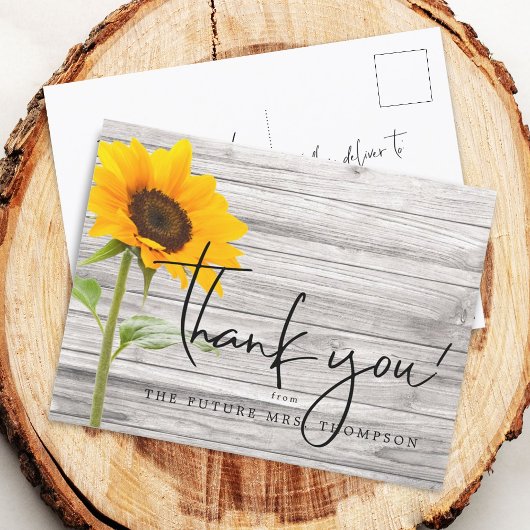 Rustieke Zonnebloem Houten Bruiloft Dank Je Briefkaart