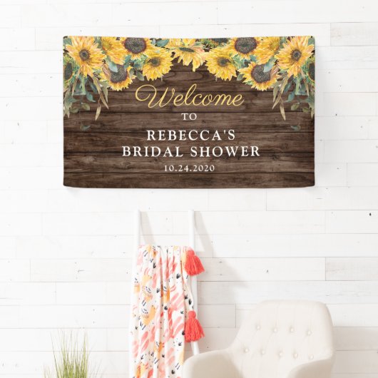 Rustieke Zonnebloem Houten Bruiloft Feest Banner (Insitu)