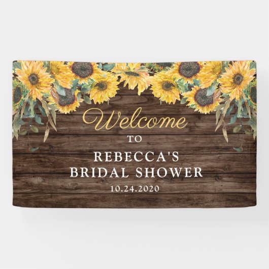 Rustieke Zonnebloem Houten Bruiloft Feest Banner (Horizontaal)
