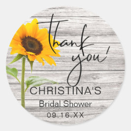 Rustieke Zonnebloem Houten Bruiloft Feest Bedankt Ronde Sticker
