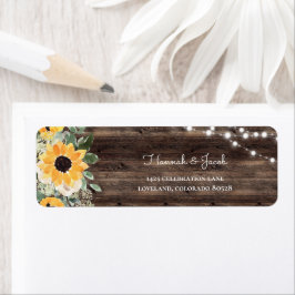 Rustieke Zonnebloem Houten Huwelijks Retouradres Etiket