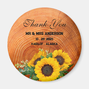Rustieke zonnebloem houten huwelijksgunst geschenk magneet