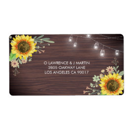 Rustieke Zonnebloem Houten Kruik Lichten Bruiloft  Etiket