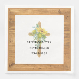 Rustieke zonnebloem houten kruis bruiloft papier d servet
