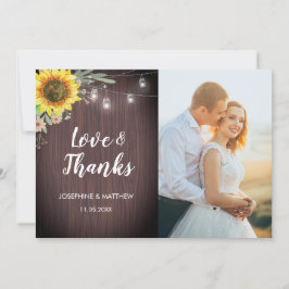 Rustieke Zonnebloem Houten Lichten Foto Bruiloft Bedankkaart