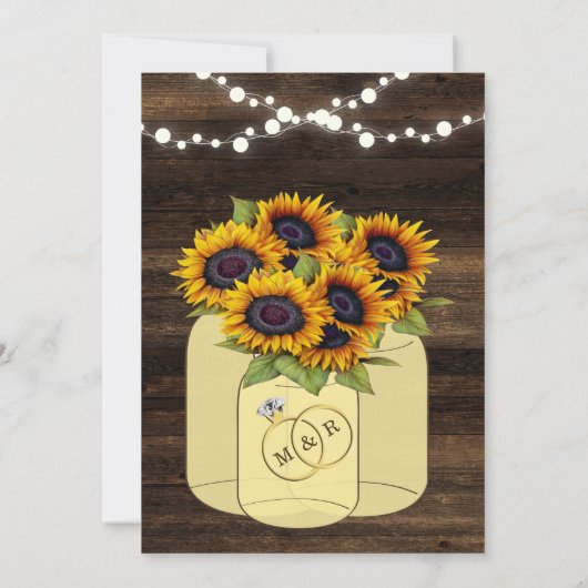 Rustieke Zonnebloem Houten Lichten Huwelijksuitnod Kaart (Achterkant)