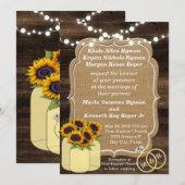 Rustieke Zonnebloem Houten Lichten Huwelijksuitnod Kaart (Voorkant / Achterkant)