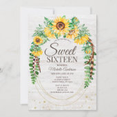 Rustieke Zonnebloem Houten Lichten Zoet Zestien Kaart (Voorkant)