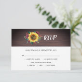 Rustieke Zonnebloem Houten Maaltijden Bruiloft RSVP Kaartje (Staand voorkant)