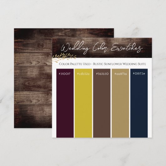 Rustieke Zonnebloem Huwelijks Kleurenpalet Uitnodi Kaart (Voorkant / Achterkant)