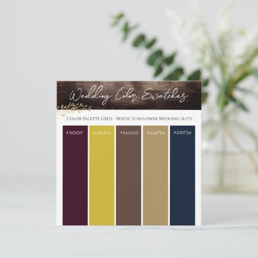 Rustieke Zonnebloem Huwelijks Kleurenpalet Uitnodi Kaart (Staand voorkant)