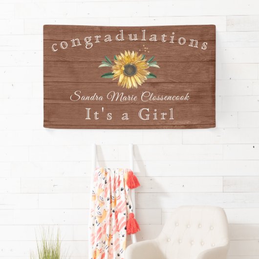 Rustieke zonnebloem is een meisje bruin houten Bab Spandoek (Insitu)