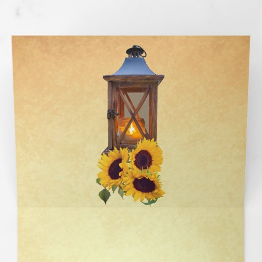 Rustieke Zonnebloem Kaars Lantaarn Alles in Een Br Drieluik Uitnodiging (Binnenzijde eerst)