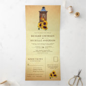 Rustieke Zonnebloem Kaars Lantaarn Alles in Een Br Drieluik Uitnodiging (Binnen)