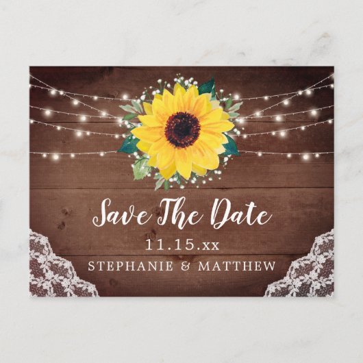 Rustieke Zonnebloem Kant Babys Adem Save The Date Aankondigingskaart (Voorkant)